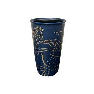 Starbucks Siren Mermaid Ceramic Tumbler Blue Gold 12 oz Anniversary 2017